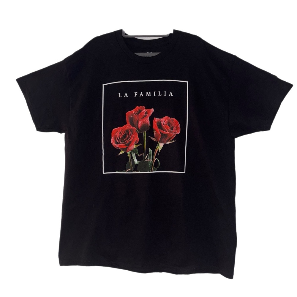 Family Forever Rose Graphic Tee Short Sleeve Crew Neckline Black NWOT